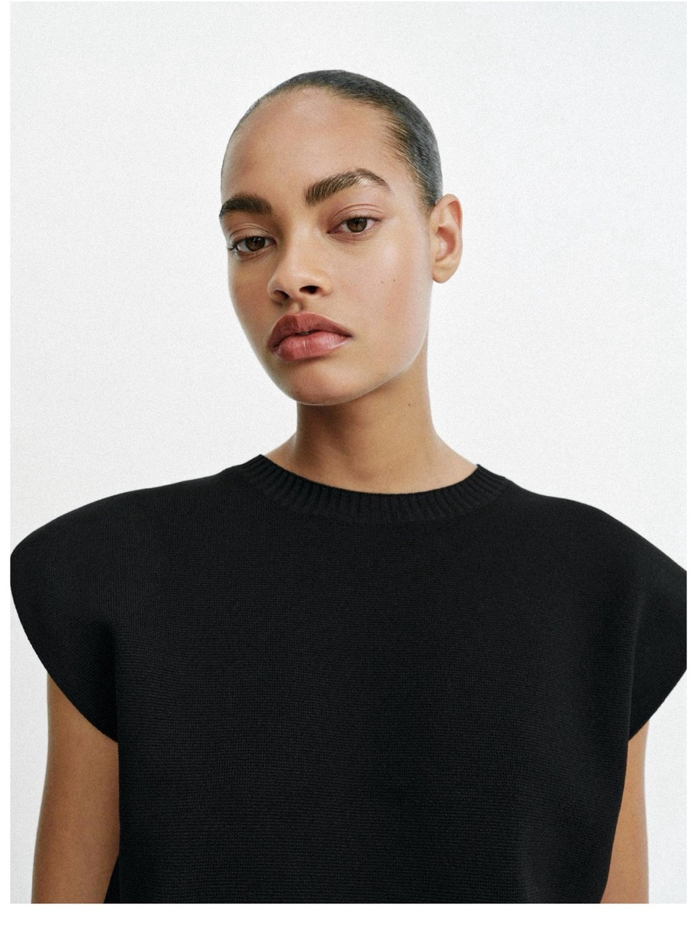 Zara Black Shoulder Pad  Ribbed-Waist Knit Top - Picture 4 of 8